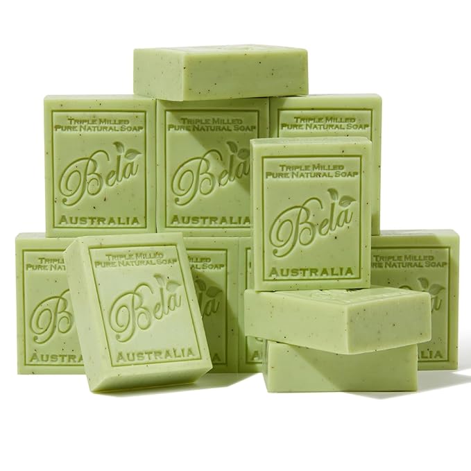 BELA Eucalyptus with Lemon Soap 3.3 oz Pack of 12, Long Lasting Triple Milled French Soap Enriched with Organic Shea Butter, Rich Creamy Lather, Made in Australia