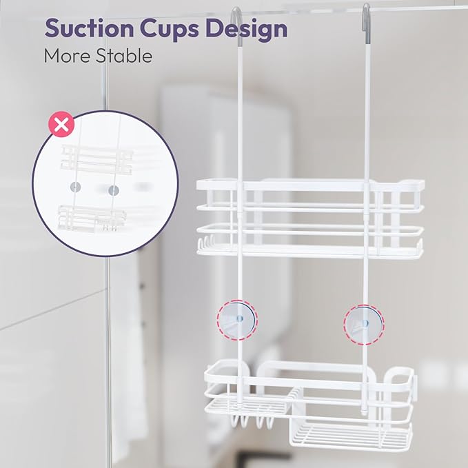SWTYMIKI Shower Caddy Hanging Organizer - Over the Door Shower Caddy with Soap Holder, 11 Hooks, 2 Installation Ways, Stainless Steel Rustproof Bathroom Organizer, Black