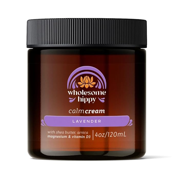 WHOLESOME HIPPY Calm Body Cream with Magnesium, Arnica & Vitamin D3 – Lavender Scented – Nourishing Botanical Moisturizer with Shea, Turmeric & Aloe – 4oz