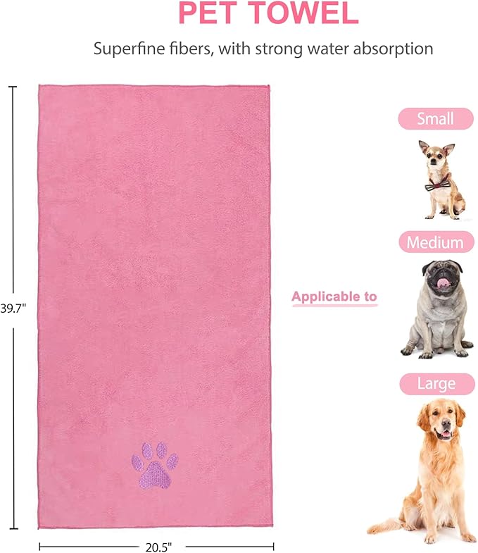 6PCS Pink Dog Washing Kit with Dog Brush, Shampoo Brush, Bath Scrubber,Washing Gloves, 39.7" × 20.5" Towel and Big Toiletries Bag.