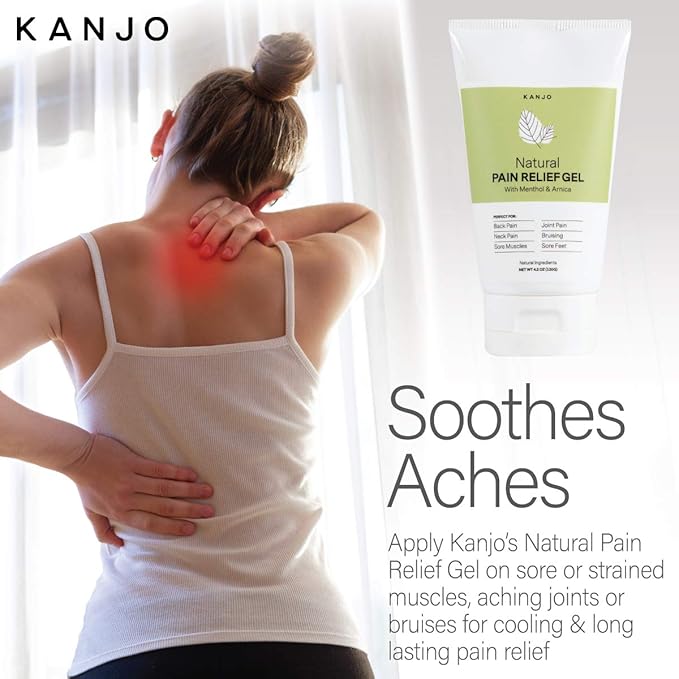 Kanjo Natural Pain Relief Gel | Fast Acting & Cooling Relief Gel w/Menthol & Arnica | Soothing Relief for Back & Neck, Joints & Muscles