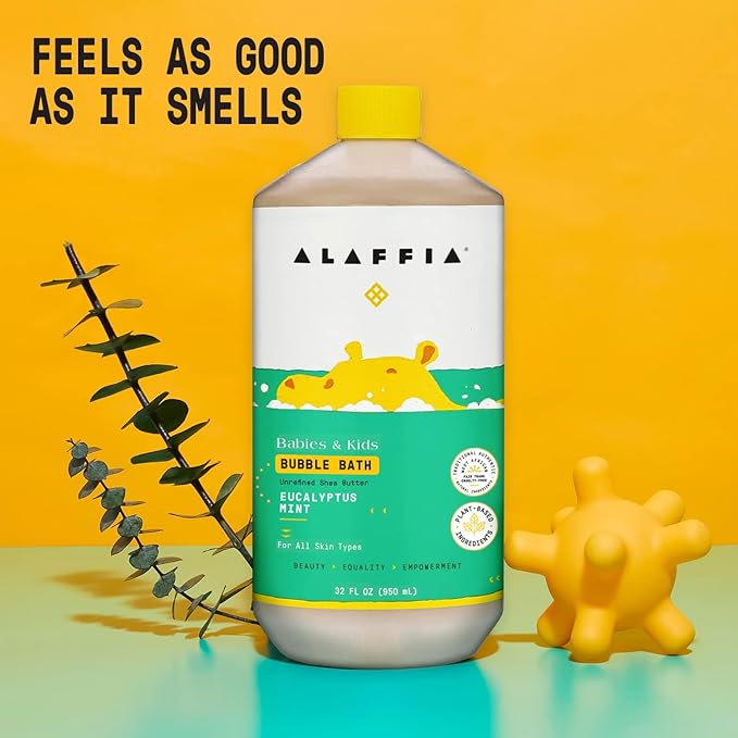 Alaffia Babies & Kids Bubble Bath, Eucalyptus Mint, Pump Included – Gentle Cleanser with Raw Shea Butter and Lemon Balm, 32 Fl Oz