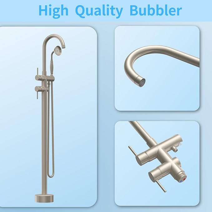 Freestanding Bathtub Faucet,Tub Filler Floor Mount Stand Bathtub Faucet Brass Bathroom Tub Faucets with 2 Function Telephone-Shape Handheld Shower Wand Swivel Brushed Nickel