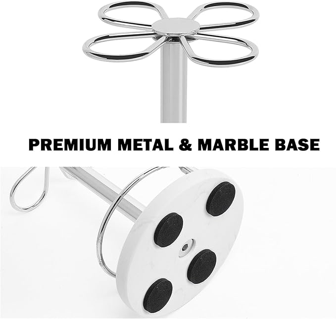 HarJue Toothbrush Holder Stand for Bathroom, Metal Toothbrush Organizer with Marble Base, Toothbrush Storage Collection for Family, Suitable for Home Hotel Countertop Vanity (Small, Chrome Finish)