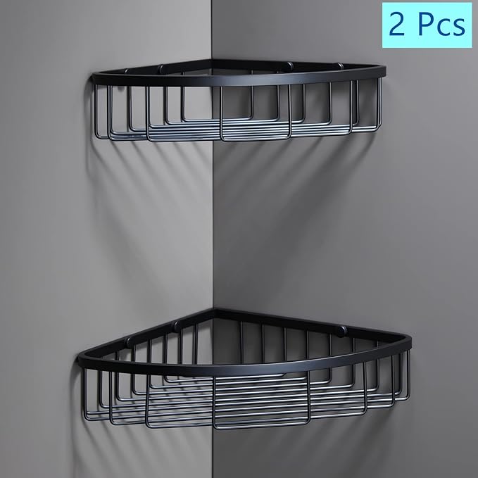 Corner Shower Caddy Organizer, SUS304 Stainless Steel Heavy Duty Rust-Proof Shelf, Wall Mounted Storage Rack for Bathroom, 2 Packs Matte Black