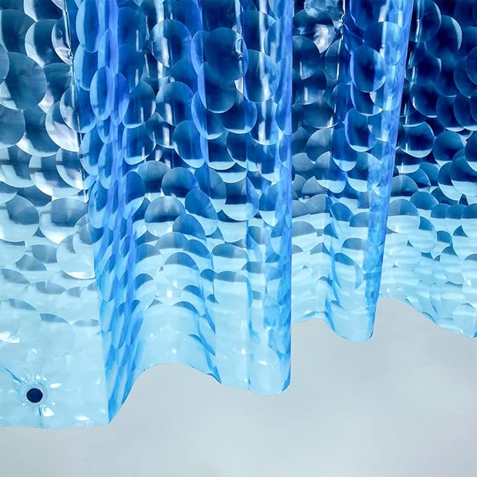 Ga-Geetopia EVA 3D Blue Pearl Water Cube Plastic Shower Curtain Liner - Premium Light Weight 72" x 72" Blue Bathroom Shower Showroom Curtain Liner with Rustproof Metal Gromments and Weighted Magnet
