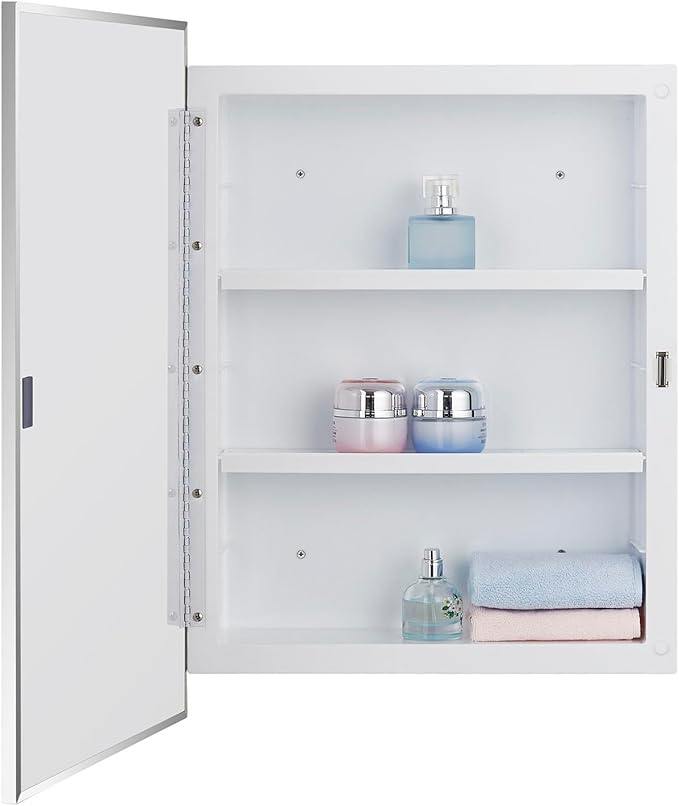 Plastic Bathroom Medicine Cabinet with Framed Mirror 16 x 22 inch, Surface and Recessed Mount