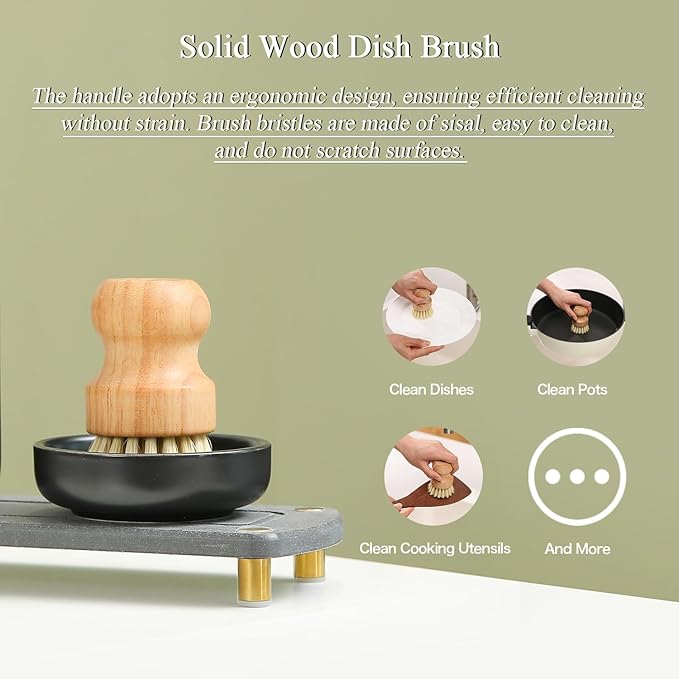 MOMEEMO Soap Dispenser Set Comes with Stainless Pumps, Instant Dry Tray, and Dish Scrub Brush, Suitable for Black and Gold Kitchen Decor. (Black & Gold)