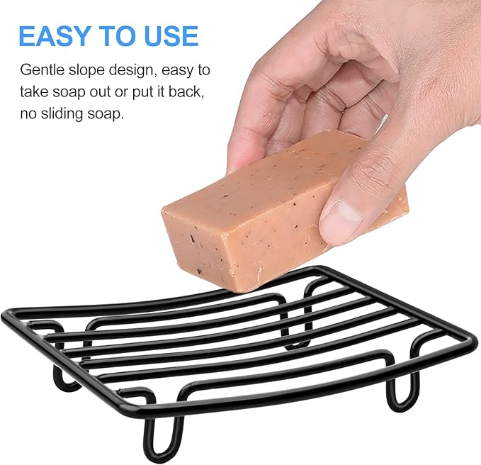 Bar Soap Dish Holder for Shower Bathroom Stainless Steel Rust Proof Self Draining, Black-2 Pack