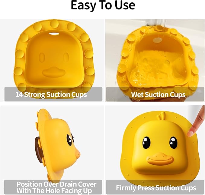 Bathtub Overflow Drain Cover - Silicone Bath Tub Drain Cover, Tub Overflow Drain Stopper with Suction Cups, Duck Overflow Cover Adds Inches of Water for Deeper Bath, Bathroom Spa Relaxing Accessory