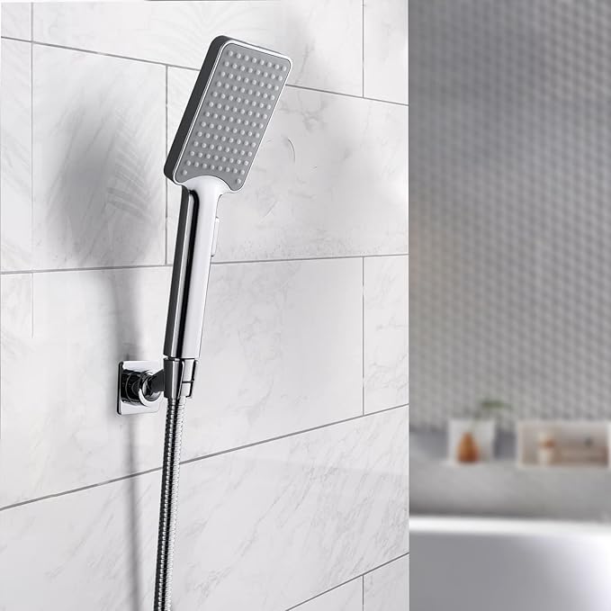 YDmeet Shower Head Holder, Adjustable Handheld Brass Shower Head Bracket, Wall Mount Holder, Drill Free Glue Installation (Polished Chrome)