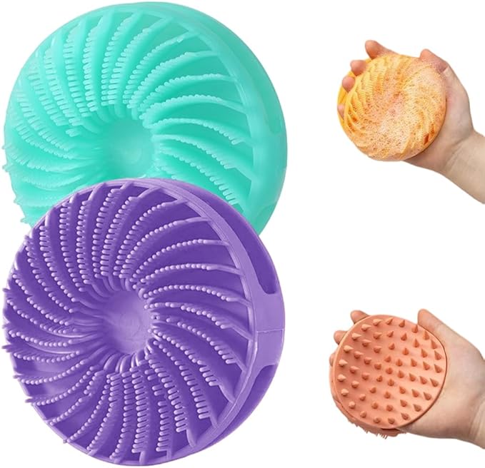 2 in 1 Silicone Body Scrubber & Scalp Scrubber, 2026 Upgrade Handheld Shower Scrubber for Body and Head, Cleansing Skin Brush Gentle Exfoliating and Stress Relax Hair Growth (Green & Purple)