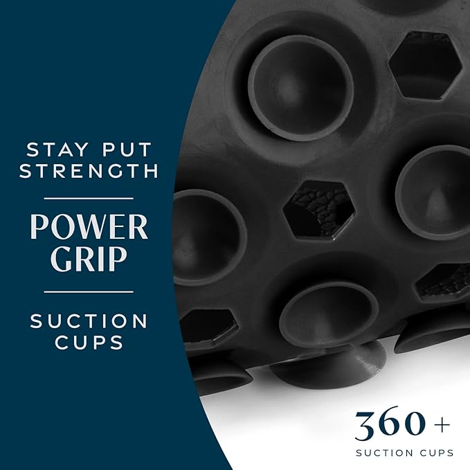 SlipX Solutions Power Grip Bathtub Safety Mat | Precision Grip Technology for Longer, Stronger, & Softer Wet Surface Protection | Solid Black 39"x16"