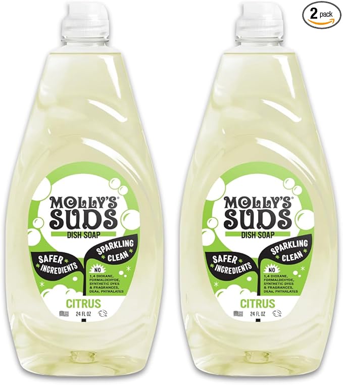 Molly's Suds Liquid Dish Soap | Clean, Simple Ingredients | Extra Scrubbing Power | Citrus Scent, 24 oz - 2 Pack