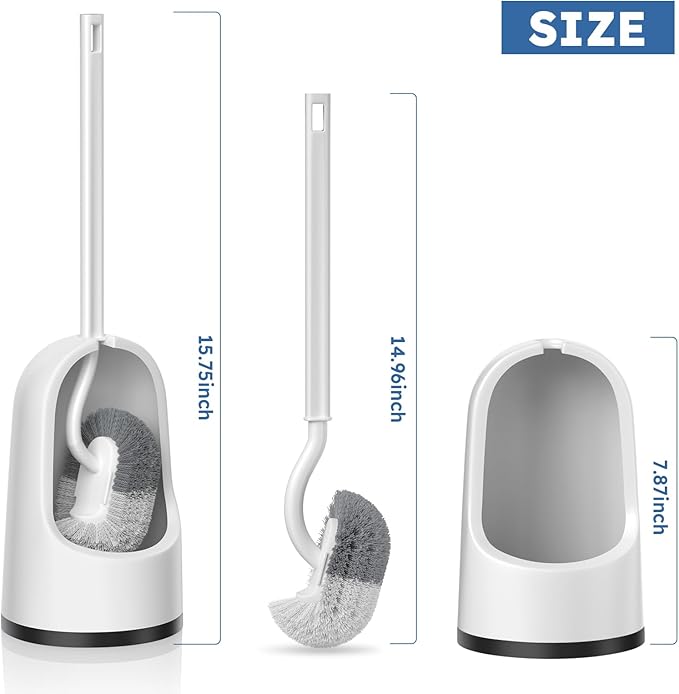 Toilet Brush, 2 Pack Toilet Brush and Holder Set with Durable Curved BristlesToilet Scrubber, Toilet Bowl Brush with Extra Long Handle,Toilet Cleaner with Caddy for Bathroom Deep Cleaning (2, White)