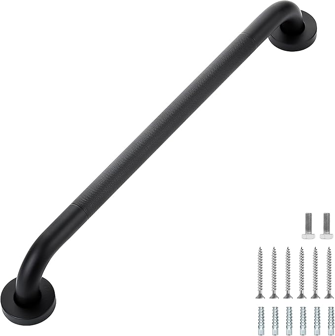 Grab Bars for Shower, 1 Pack 20-Inch Anti Slip Shower Handles for Elderly, Safety Shower Grab Bar, Stainless Steel Handicap Grab Bars for Bathroom (Black 1" Diameter)