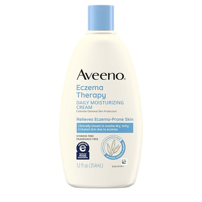 Aveeno Eczema Therapy Daily Moisturizing Body Cream for Sensitive Skin, Soothing Eczema Relief Cream, Colloidal Oatmeal & Ceramide for Dry & Itchy Skin, Steroid- & Fragrance-Free, 12 oz