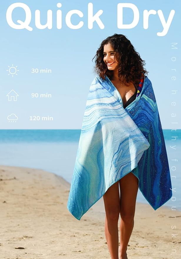 2 Pack Microfiber Lightweight Beach Towel Sand Free Quick Dry Absorbent Thin Compact Towels for Swimming Pool Camping Beach Accessories Large Easy Pack Travel Things for Vacation Essentials Gift