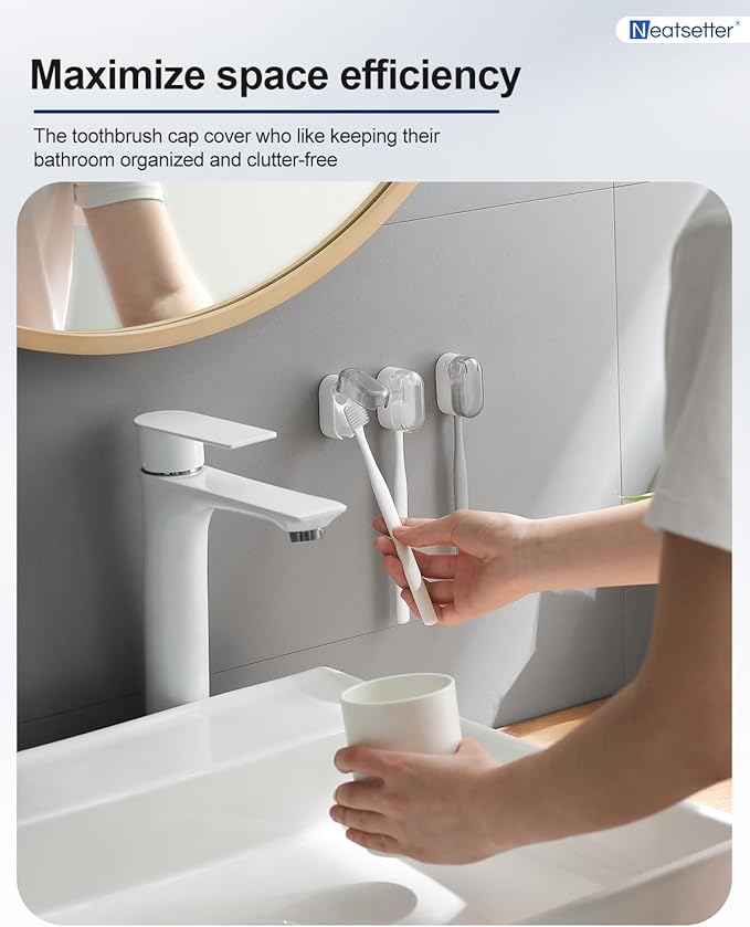 Toothbrush Holder with Auto-Close Cover – Waterproof, Dust-Proof Tooth Brush Hanger Rack for Electric Toothbrushes, 3-Pack No Drill Wall-Mounted Toothbrushes Organizer - Grey