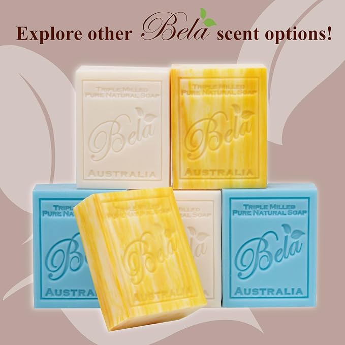 BELA Patchouli Soap 3.3 OZ Pack of 6, French Triple Milled Bar Soap with Organic Shea Butter, Hand, Face and Body Patchouli Bar Soap Made in Australia