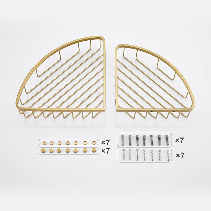 [2 Pack Bathroom Corner Shower Caddy Shelf Organizer, SUS304 Stainless Steel Heavy Duty Rust-Proof Shelf Holder, Wall Mounted Storage Rack for Bathroom Kitchen, Brushed Gold