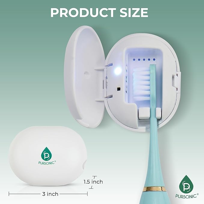 Pursonic Portable UV Toothbrush Sanitizer Case – Rechargeable Toothbrush Cleaner with UV Light & Magnetic Mounting – Compact, Hygienic & Long-Lasting (30-Day Battery) for Home & Travel (White)