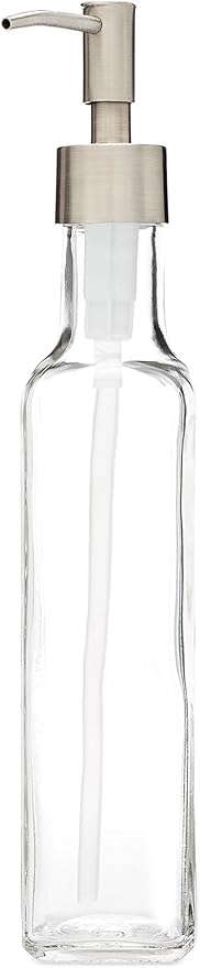 Rail19 French Vessel Glass Soap Dispenser with Metal Pump - Refillable Hand Soap, Lotion & Sanitizer for Sinks and Small Countertops, 8.5oz (Stainless Rustic)