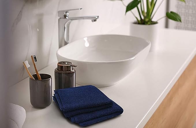 Softolle 100% Cotton Washcloths 24 Pack (12x12 Inches) Soft, Highly Absorbent Washcloth, Face Towels, Wash Cloths for Face, Ring Spun, Bulk Pack (Blue/Grey)