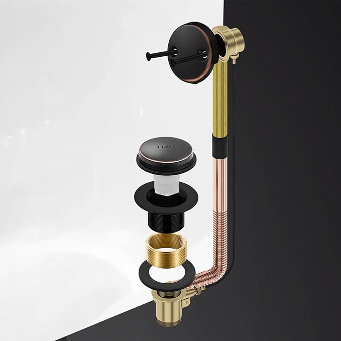 Oil Rubbed Bronze Bathtub Drain Tip-Toe Tub Trim Set with Two-Hole Overflow Faceplate Bathroom Tub Drains Replacement Conversion Kit