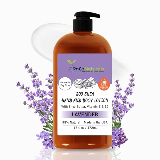 RaGaNaturals Lavender Shea Butter Hand and Body Lotion, 16 Fl Oz - Moisturizing, Plant-Based, Vegan, with Argan, Avocado Oil & Vitamin E