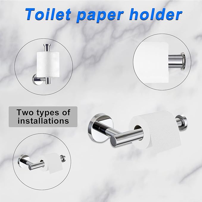 Cilee 10 Piece Chrome Bathroom Hardware Set,2 Pack 5 Piece Bathroom Accessories Set Include 24 inch,16 inch Toilet Paper Holder, Towel bar,Towel Ring,Towel Hook,Stainless Steel Wall Mounted