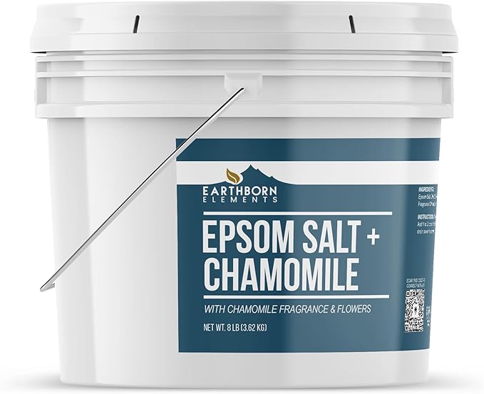 Earthborn Elements Chamomile Epsom Salt 8 lb, One Gallon Bucket, Pure & Undiluted, Soaking Salt with Fragrance & Real Dried Flowers