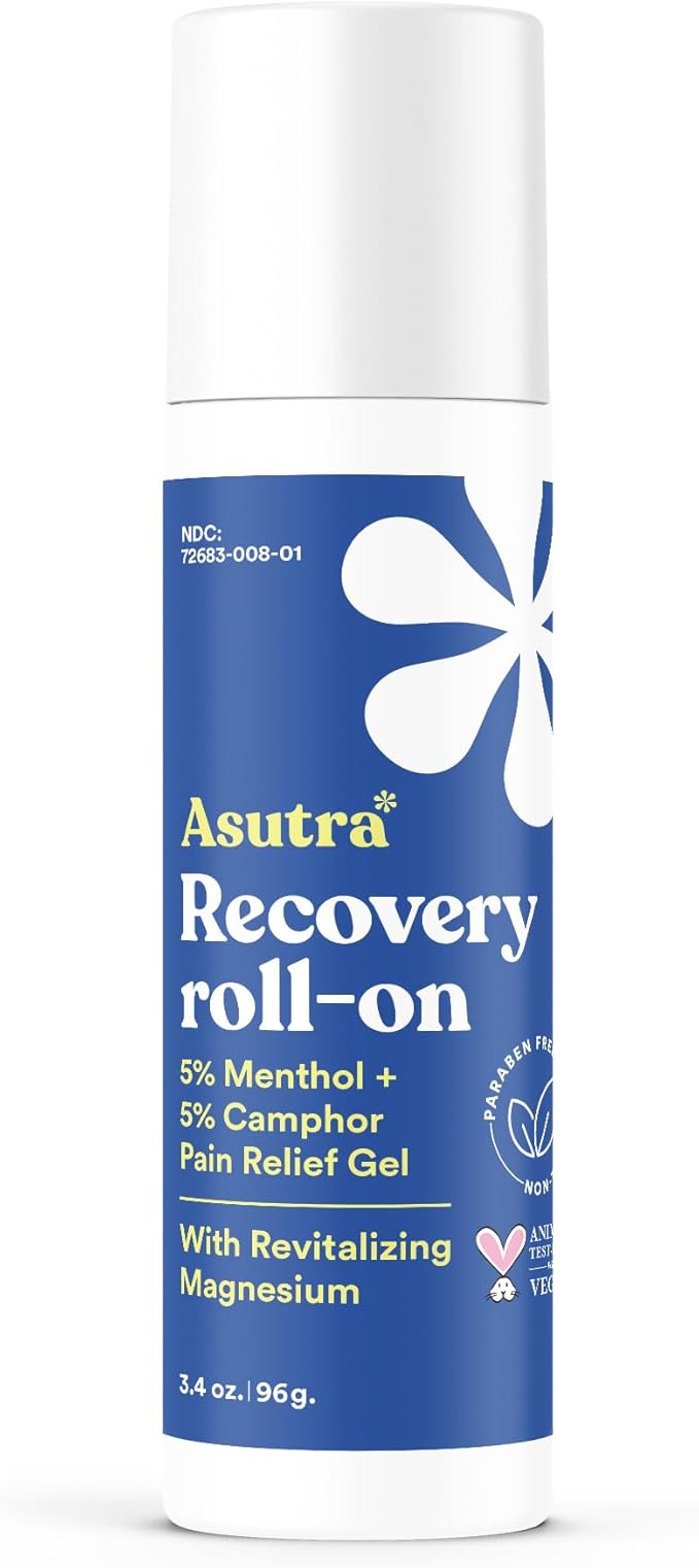 ASUTRA Recovery Roll-On Gel, 3.4 oz - Cooling and Warming Sensation, Temporary Relief from Muscle Discomfort and Soreness, Mess-Free Applicator, Menthol, Camphor, and Premium-Quality Magnesium