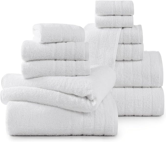 Casa Platino 100% Cotton Luxury Bathroom Towel Set - 12 Pcs - Super Soft, Fluffy & Highly Absorbent - 4 Large Bath Towels, 4 Washcloths, 4 Hand Towels - Complete Family Pack - White Bath Towel Set