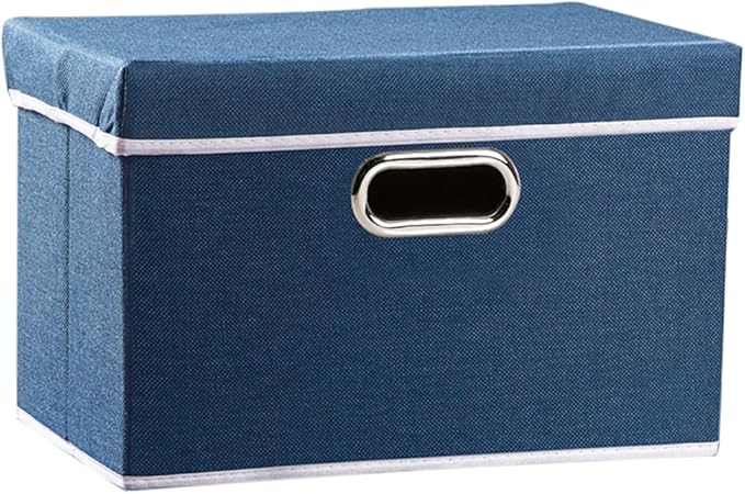 PRANDOM Collapsible Storage Bin with Lid [1-Pack] Fabric Foldable Storage Box Organizer Container Basket Cube with Cover for Home Bedroom Closet Office Nursery Royal Blue(14.9x9.8x9.8)