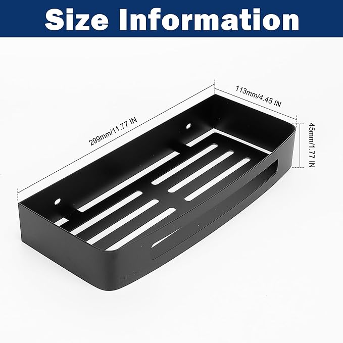 NearMoon Bathroom Shower Caddy 2 Pack, No Drill 304 Stainless Steel Shower Organizer with 2 Hooks (Shower Shelf, Matte Black)