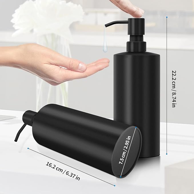 ARKTEK Large Stainless Steel Countertop Soap Dispenser Matte Black- Rust and Leak Proof Liquid Hand Soap Pump Bottle for Kitchen, Bathroom and Countertop Hand Dish Lotion (20 Oz / 600ml)