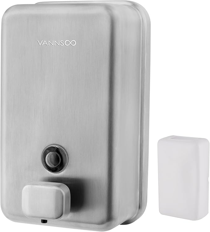 Wall Mounted Soap Dispenser Bathroom, 1100ml 37oz Commercial Stainless Steel Liquid Soap Dispenser Wall Mount (Vertical Brushed)
