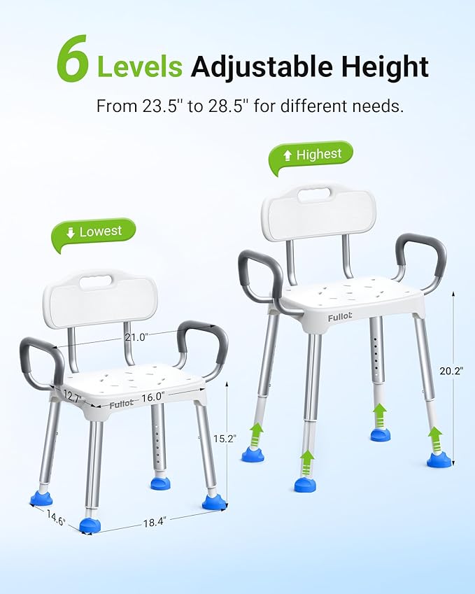 Widened Shower Chair for Inside Shower with Back & Arms,400 lbs Heavy Duty & Adjustable Shower Chair for Elderly and Disabled, Non-Slip Shower Seat, Tub Bath Chair, Tool-Free