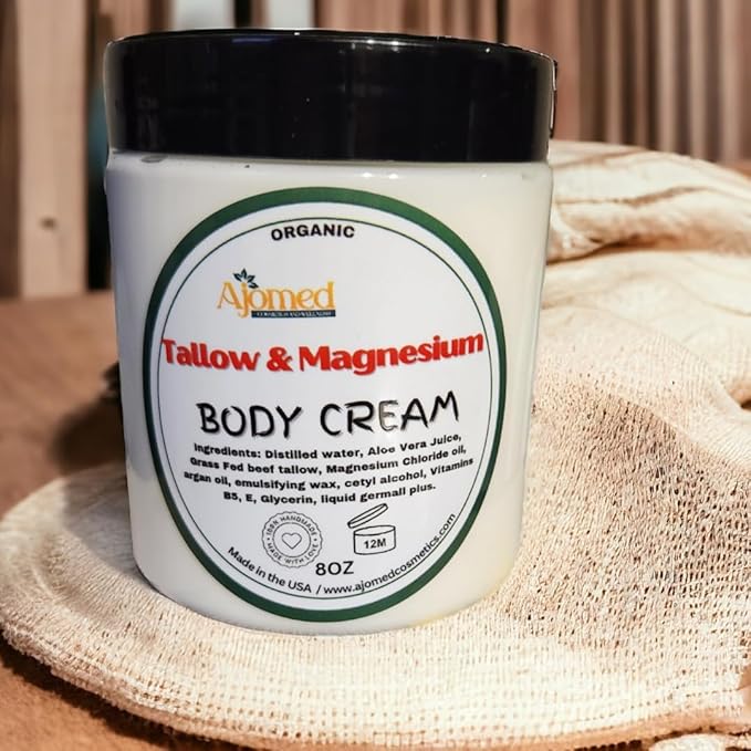 Beef Tallow & Magnesium Body butter - Grass Fed and Finished beef tallow Magnesium Cream- Handmade moisturizer for Cracked, Dry, Itchy skin- eczema cream- diaper rash (OATMEAL & HONEY)