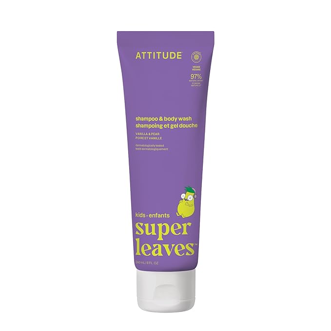 ATTITUDE Shampoo and Body Wash for Kids, EWG Verified, Dermatologically Tested, Plant- and Mineral-Based Ingredients, Vegan, Vanilla & Pear, 8 Fl Oz