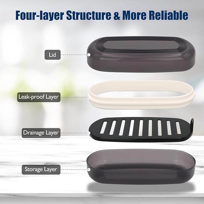 Shampoo Bar Holder Travel Case for Two Bars – Compatible with Kitsch Solid Shampoo & Conditioner Bars, Large Soap Container for Bathroom or Travel (1 Pack, Black Style A-Large)