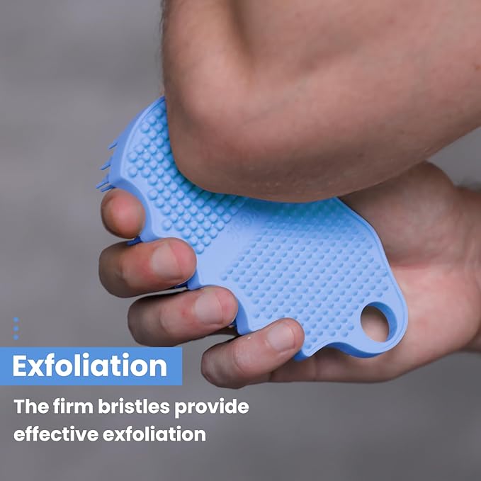 Silicone Body Scrubber Silver-Infused Dual-Sided 3-in-1 for Shower, Body Cleaning+Massage+Exfoliator Body Brush Buffer for Men and Women, Silicone Loofah, Non-Slip Handle (Sky Blue)