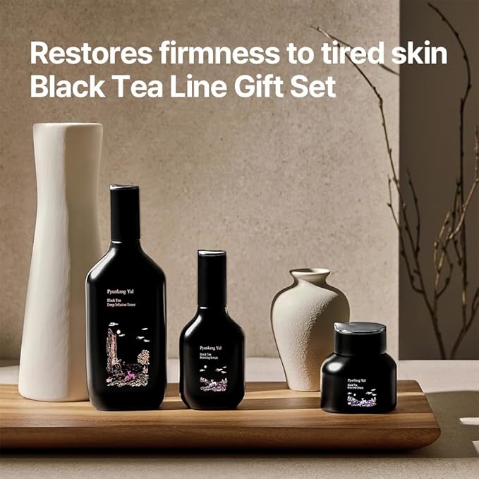 [PKY] Pyunkang Yul Black Tea Line Gift Box Set, Deep Nurishment for Anti-aging, Rich Moisture Toner, Revitalizing Serum & Condensed Nourishing Cream, Zero-Irritation, Korean Skincare (3-item set)