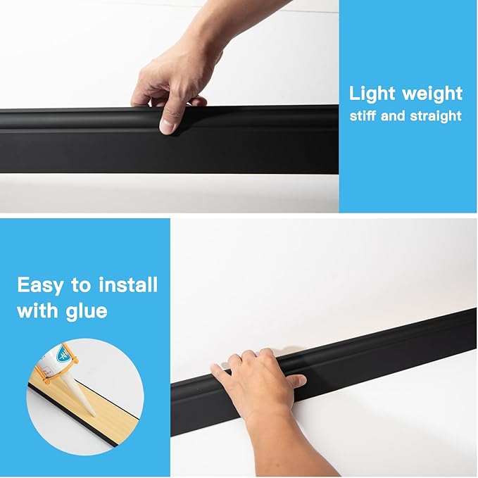 Art3d Wall Baseboard Molding Trim 8-Pack of 56 x 3.2 in., High Impact Polystyrene Skirting Board - Installed with Glue - Black