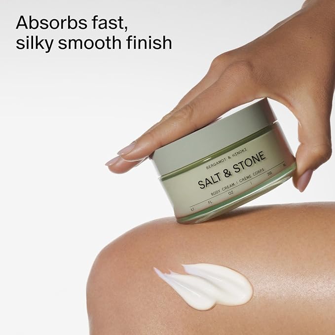 Salt & Stone Body Cream – Bergamot & Hinoki | Hydrating Formula with Seaweed Extracts, Spirulina & Squalane | Deep Hydration, Skin Barrier Repair & Healthy Glow | for all Skin Types (6.7 fl oz)