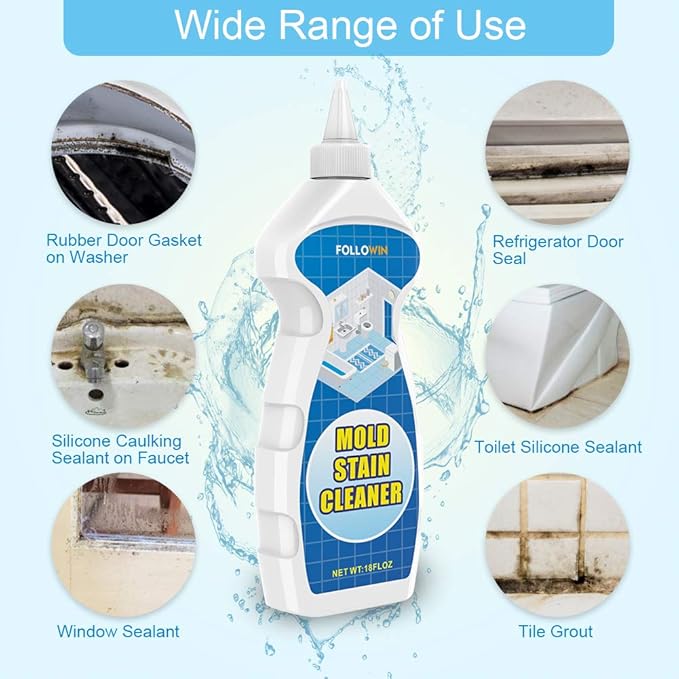 FOLLOWIN Mold and Mildew Bathroom Cleaner Gel 18oz, Household Stain Cleaner for Showers Tiles Grout Sealant Sinks