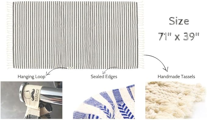 Bazaar Anatolia Turkish Beach Towel – 100% Cotton, Quick Dry, Sand Free Striped Towel for Bathroom and Camping – Oversized 71x39 Inches – Arpa Dark Blue
