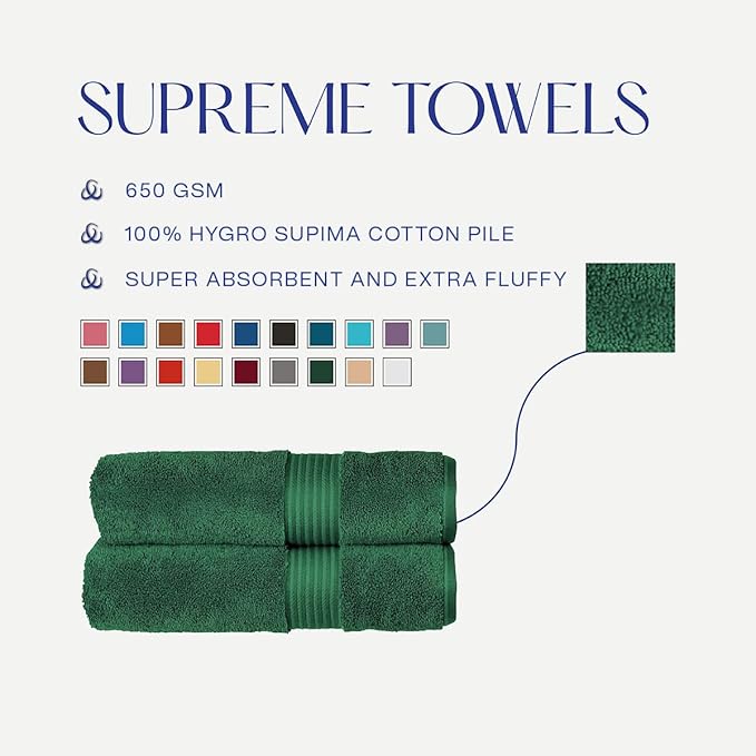 Christy Supreme Hygro 6 Piece Towel Set | Spruce Green | 100% Luxury Supima Cotton | Ultra Soft | Super Absorbent | 650GSM | 2 Bath Towels 2 Hand Towels 2 Face Cloths