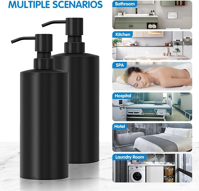 ARKTEK Large Stainless Steel Countertop Soap Dispenser Matte Black- Rust and Leak Proof Liquid Hand Soap Pump Bottle for Kitchen, Bathroom and Countertop Hand Dish Lotion (20 Oz / 600ml)